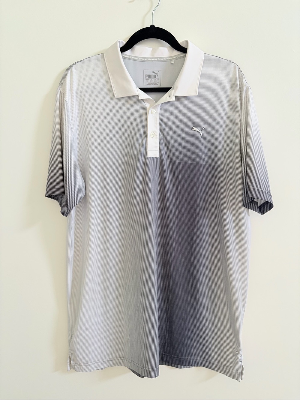 PUMA Mens MEDIUM Black & White Polo Golf Shirt Short Sleeve EUC